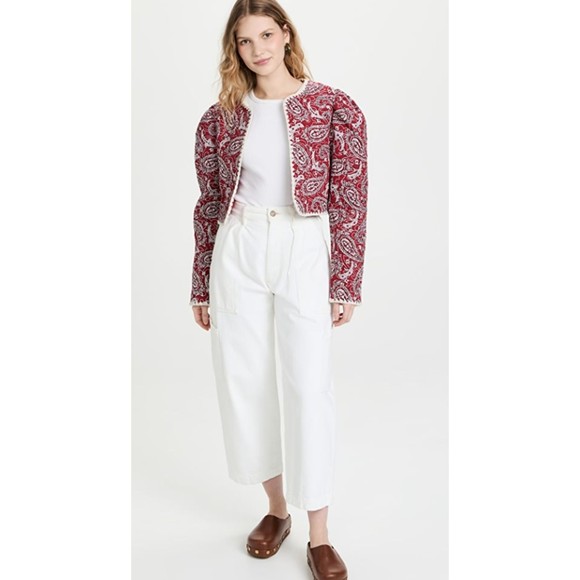 NWT Sea NY Theodora Paisley Quilted Cropped Jacket Red Size Large Long Sleeve - Picture 1 of 10
